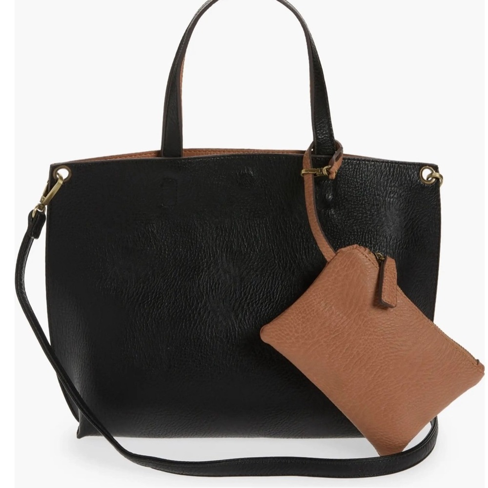Street level Black Leather Tote Bag crossbody